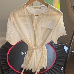 White Short-Sleeve Belted Dress